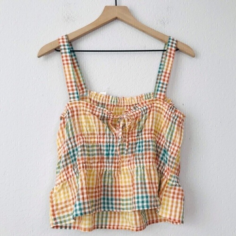 New! Madewell Rainbow Gingham Check Gauzy Top Seersucker Sophia Peplum Tank - Picture 3 of 10